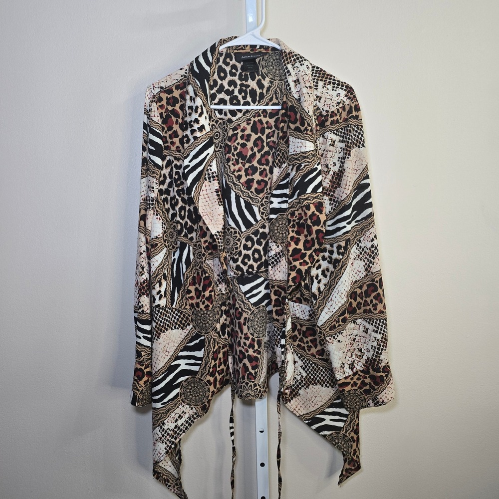 Ashley Stewart Ladies Animal Print Long‎ Sleeve Tie Front Cardigan Plus Sz 14/16